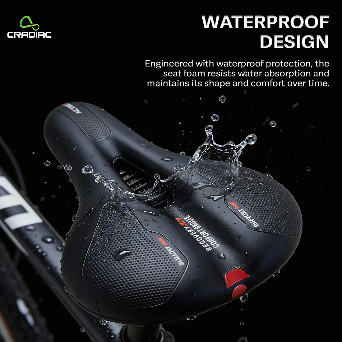 CRADIAC - Bike Seat Cushion with Memory Foam, Waterproof Cover & Reflective Strip | Universal Fit for Bicycles