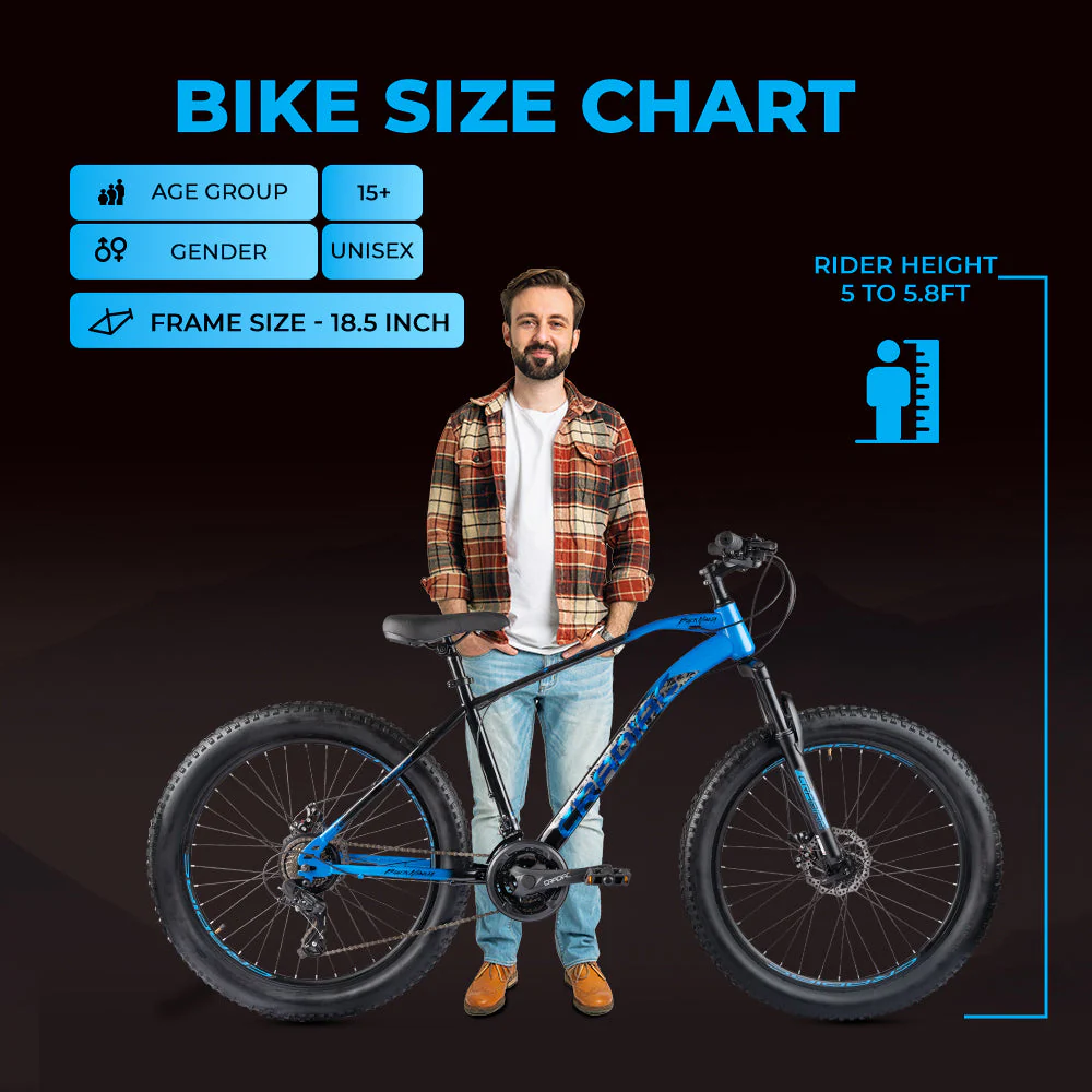 CRADIAC - Black Ninja Fat | 21 Speed Geared MTB Cycle| 26" Inch Mountain Bike | 26 * 300 Fat Tires | DISC Brakes | Suspension Fork | Hitensile Steel Frame | for 15+ Years Men/Boys/Girls, Front - Image 7