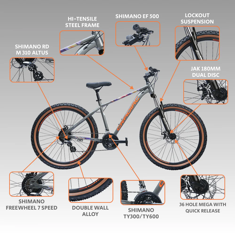 CRADIAC Dexter 21 Speed | 18.5 INCH HI-TENSILE Steel Frame | 27.5T Mountain Bike | Front Suspension | Dual DISC - Image 6