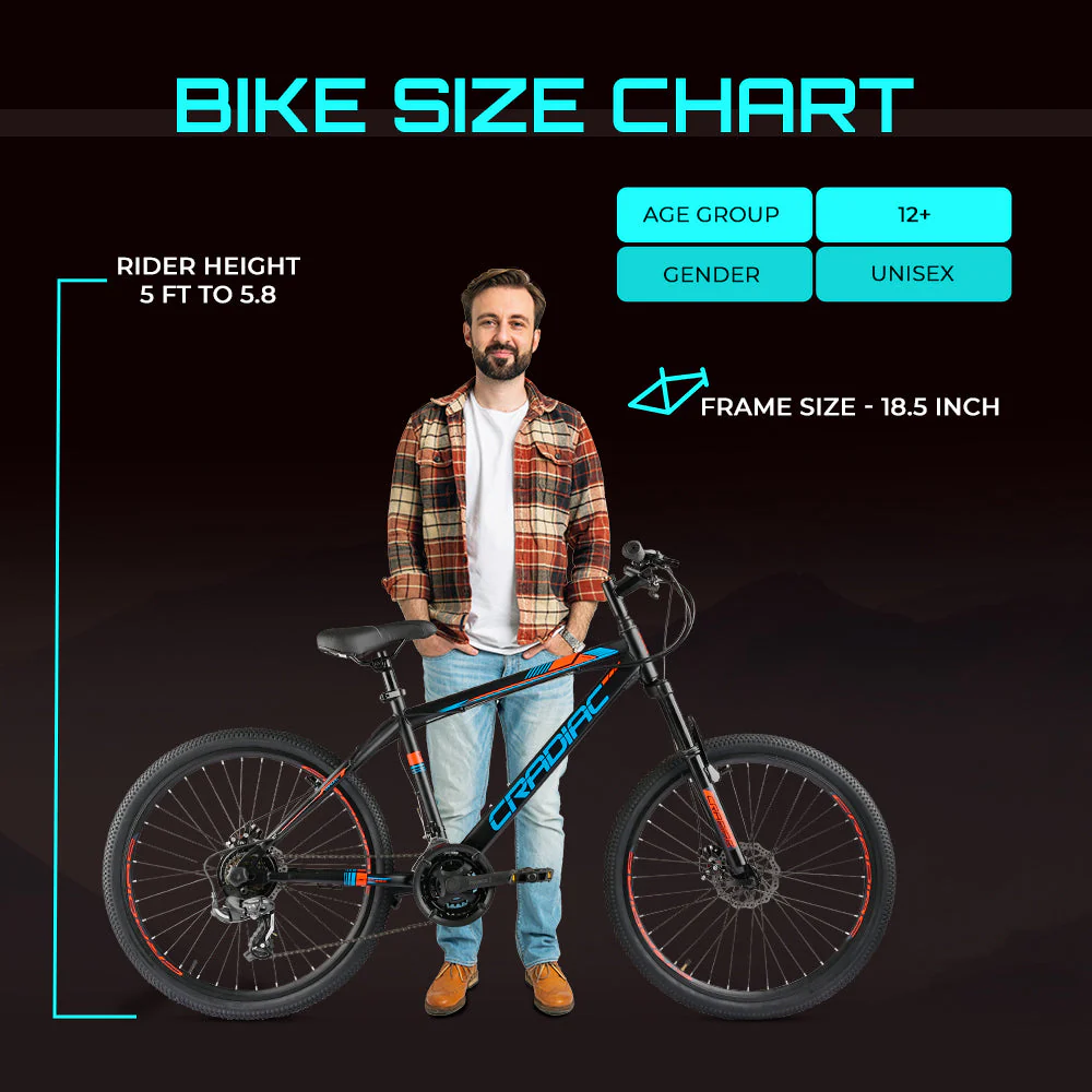 CRADIAC Globetrotter 21 Speed MTB, 26 Inch Steel Geared High Performance Mountain Cycle for Men with Front Suspension & Dual disc Brakes | Ideal for 12+ Years, Unisex, Frame Size - 18.5 Inch - Image 11