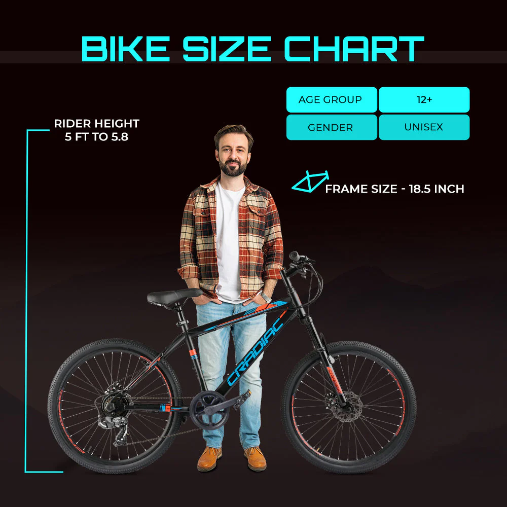 Cradiac Globetrotter 7 Speed MTB, 26 Inch Steel Geared High Performance Mountain Cycle for Men with Front Suspension & Dual disc Brakes | Ideal for 12+ Years, Unisex, Frame Size - 18.5 Inch - Image 10