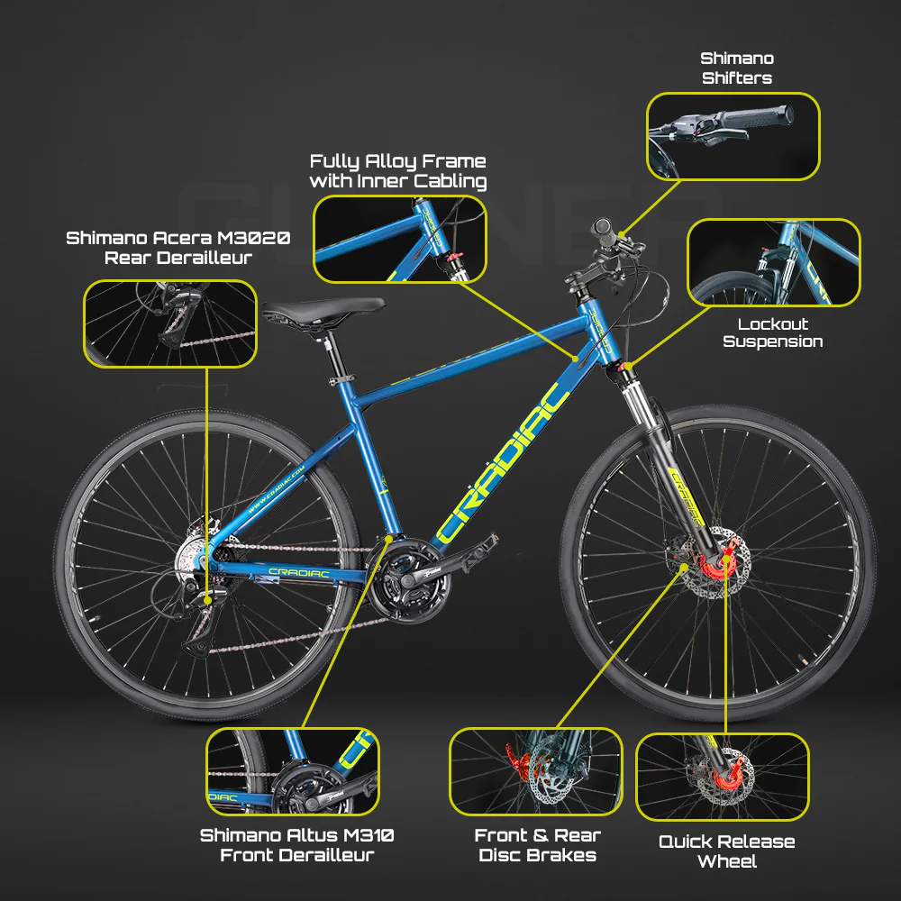 Cradiac Gunner PRO 21 Speed 6061 Alloy Hybrid Cycle 21 Geared Bicycle for Men with Front Lockout Suspension & Disc Brake Hybrid Bike | Ideal for 15+ Years, Unisex, Frame Size : 18.5 Inch, Teal Blue - Image 6