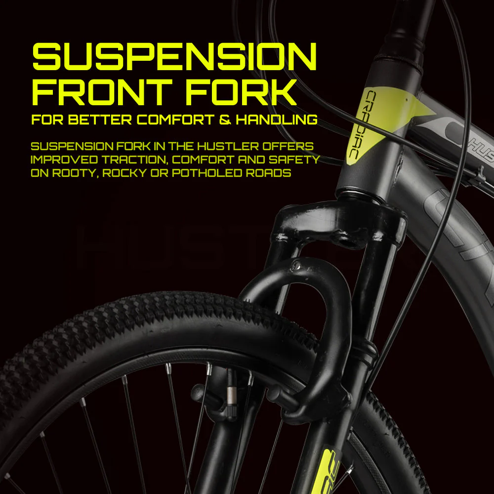 CRADIAC Hustler Single Speed 26 inch High Performance Mountain Cycle for Men with Front Suspension & Dual disc Brakes | Ideal for 12+ Years, Unisex, Frame Size - 18.5 Inch - Image 4