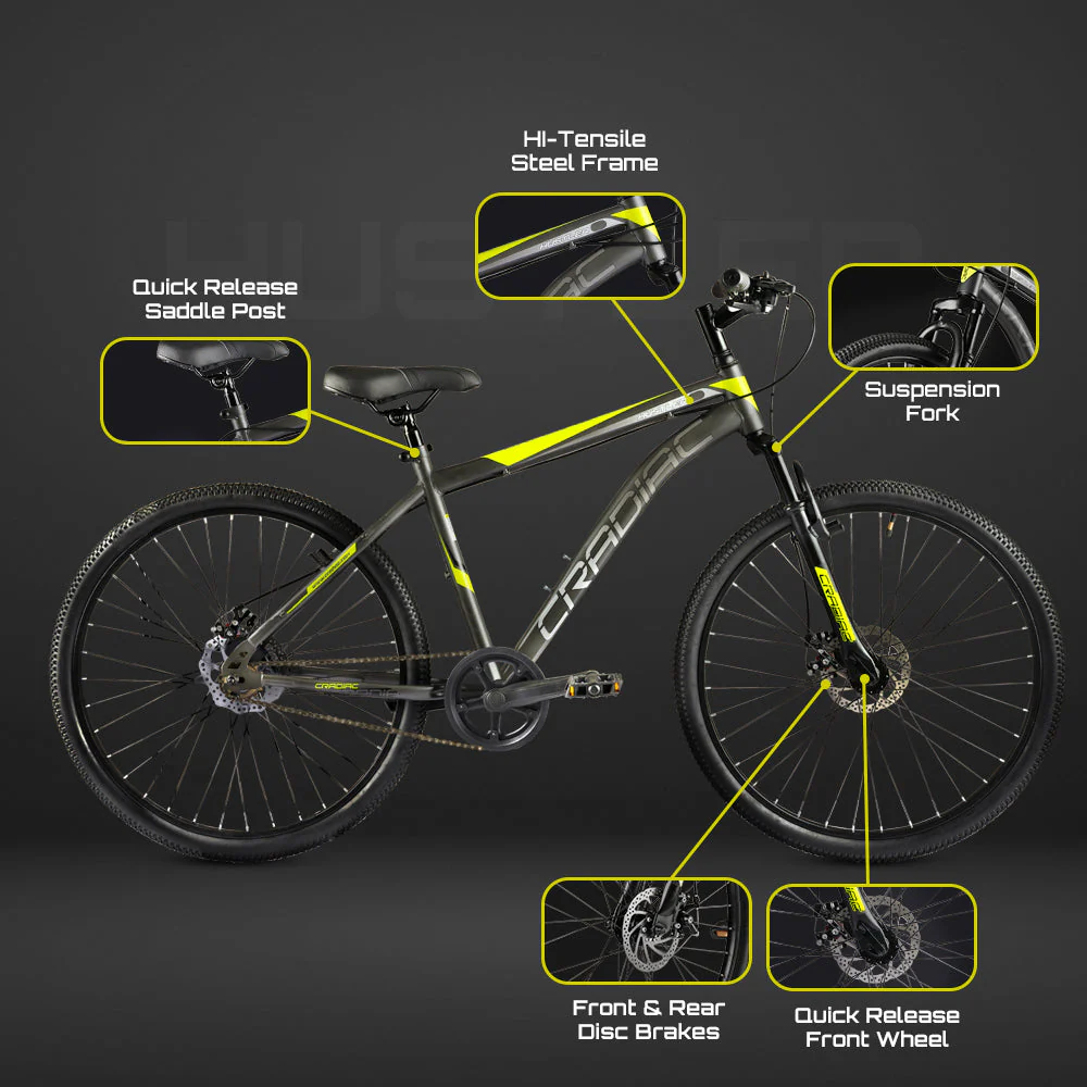 CRADIAC Hustler Single Speed 26 inch High Performance Mountain Cycle for Men with Front Suspension & Dual disc Brakes | Ideal for 12+ Years, Unisex, Frame Size - 18.5 Inch - Image 6
