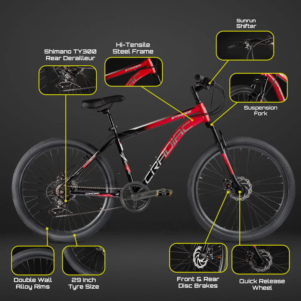 CRADIAC Stinger X7-7 Speed Cycle for Men with Dual Disc Brakes & Front Suspension Fork, 29 T 7 Speed Bicycle for Adults with Hitensile Steel Frame, Ideal for 12+ Years Unisex, 18.5 Inch Frame - Image 6
