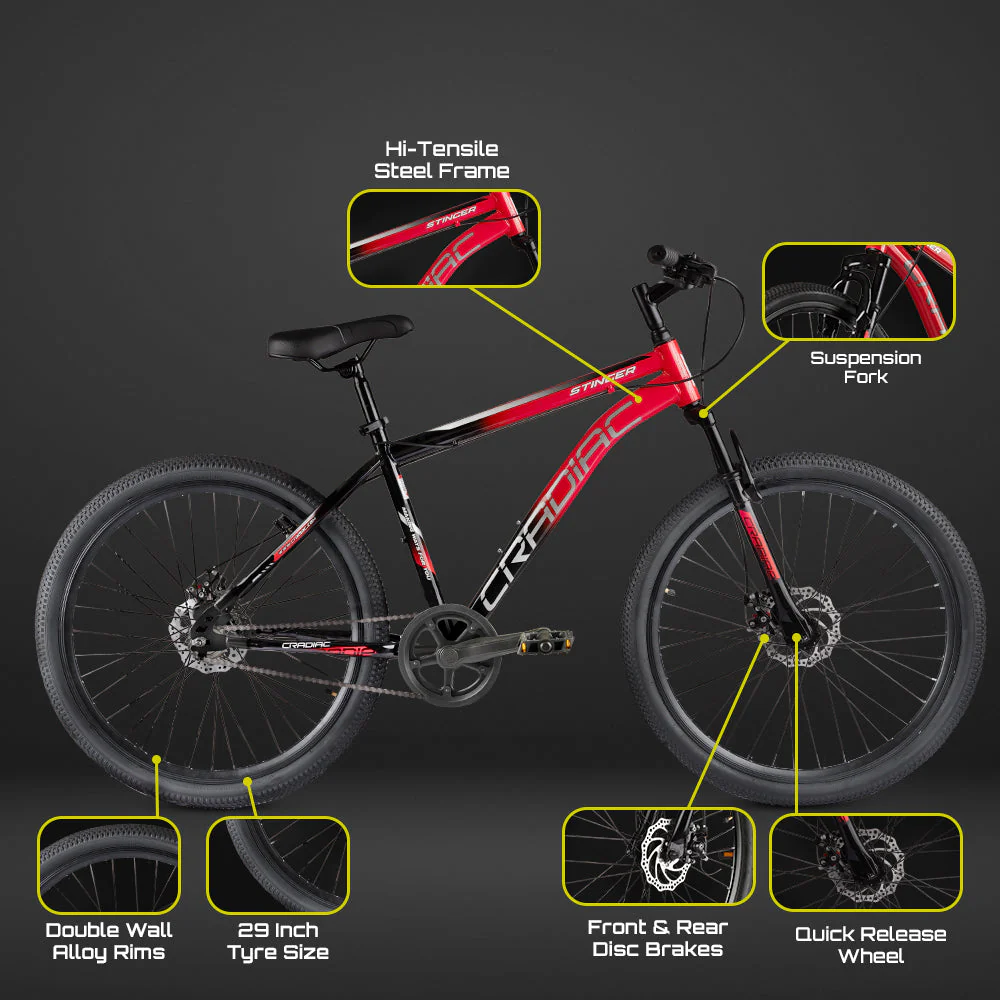 Cradiac Stinger X7 Single Speed Cycle for Men with Dual Disc Brakes & Front Suspension Fork, 29 T Single Speed Bicycle for Adults with Hitensile Steel Frame,for 12+ Years Unisex, 18.5 Inch Frame - Image 5