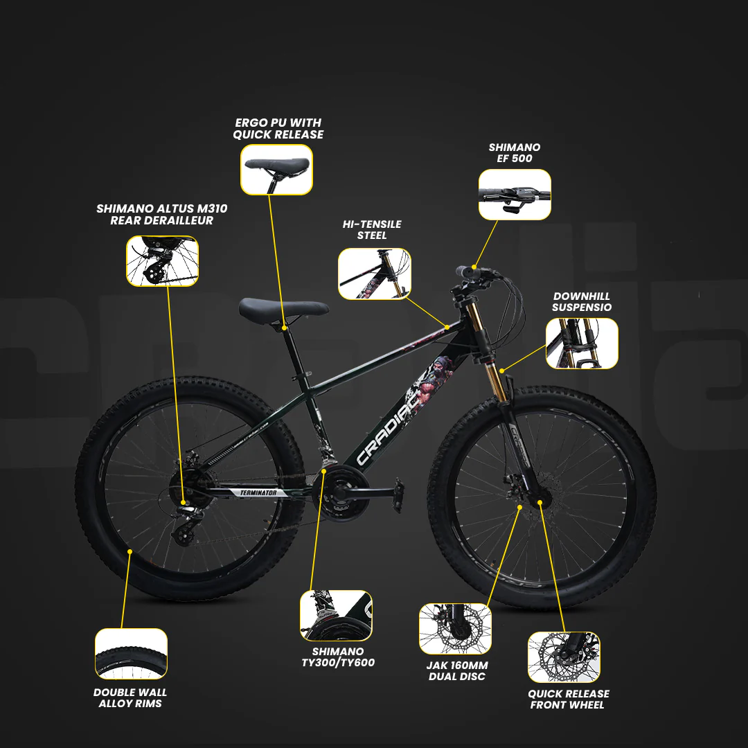 CRADIAC Terminator 7 Speed | 15 INCH HI-TENSILE Steel Frame | 26T Mountain Bike | Front Suspension | Dual DISC - Image 3