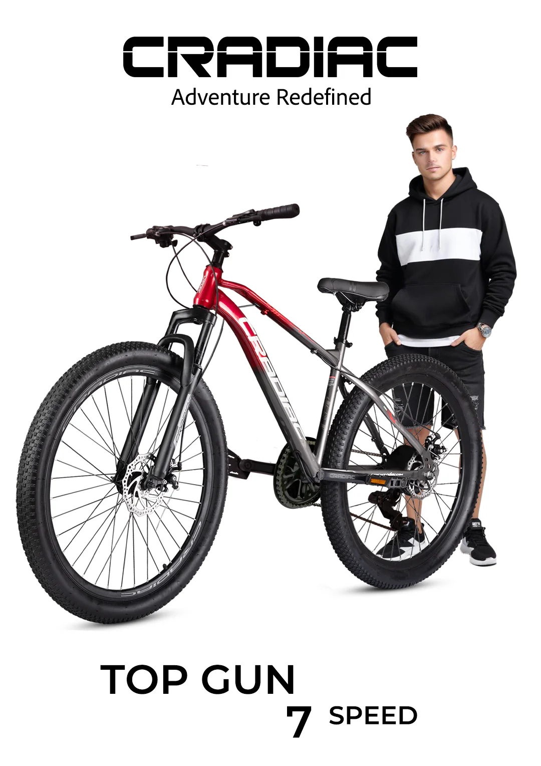 CRADIAC TOP Gun 7 Speed High Performance Steel Mountain Cycles for Men with Front Suspension & Dual Disc Brake| 26" T 7 Geared MTB Bike | Ideal for 14+ Years, Unisex, Frame Size : 17 Inch - Image 2