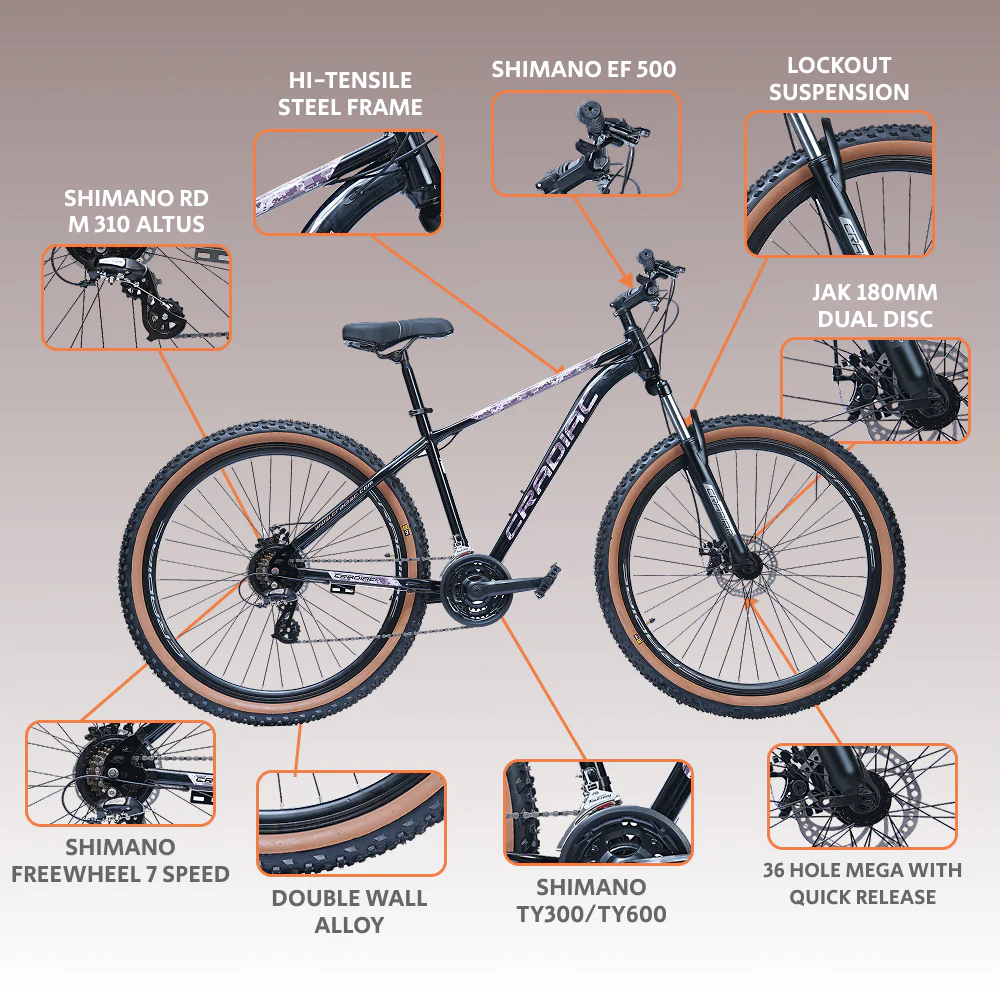CRADIAC Xtreme 21 Speed | 18.5 INCH HI-TENSILE Steel Frame | 29T Mountain Bike | Front Suspension | Dual DISC - Image 7