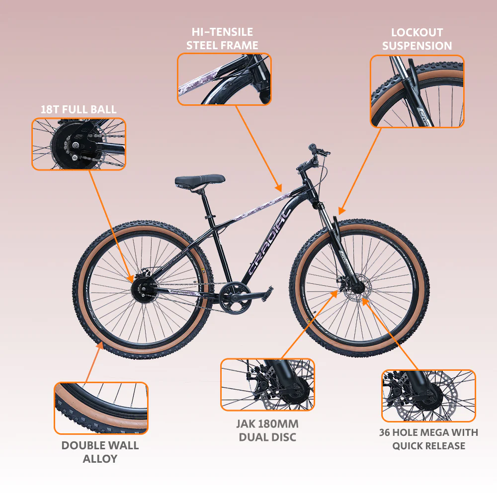 CRADIAC Xtreme Single Speed | 18.5 INCH HI-TENSILE Steel Frame | 29T Mountain Bike | Front Suspension | Dual DISC - Image 5