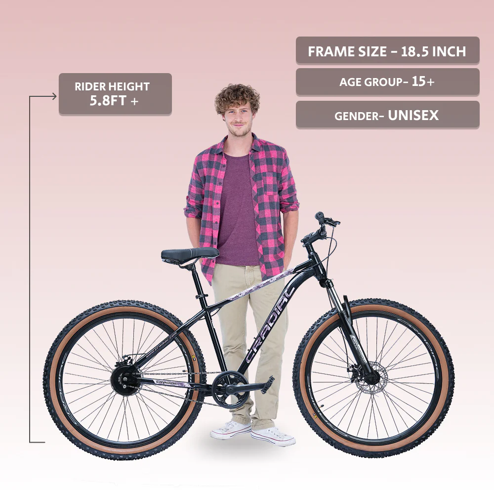 CRADIAC Xtreme Single Speed | 18.5 INCH HI-TENSILE Steel Frame | 29T Mountain Bike | Front Suspension | Dual DISC - Image 6