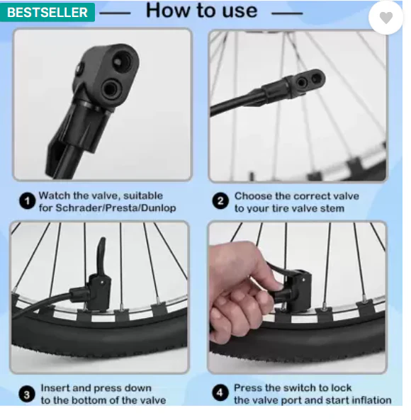 Cycle Air Pump -Double Action, Air Bicycle Pump  (Black) - Image 5