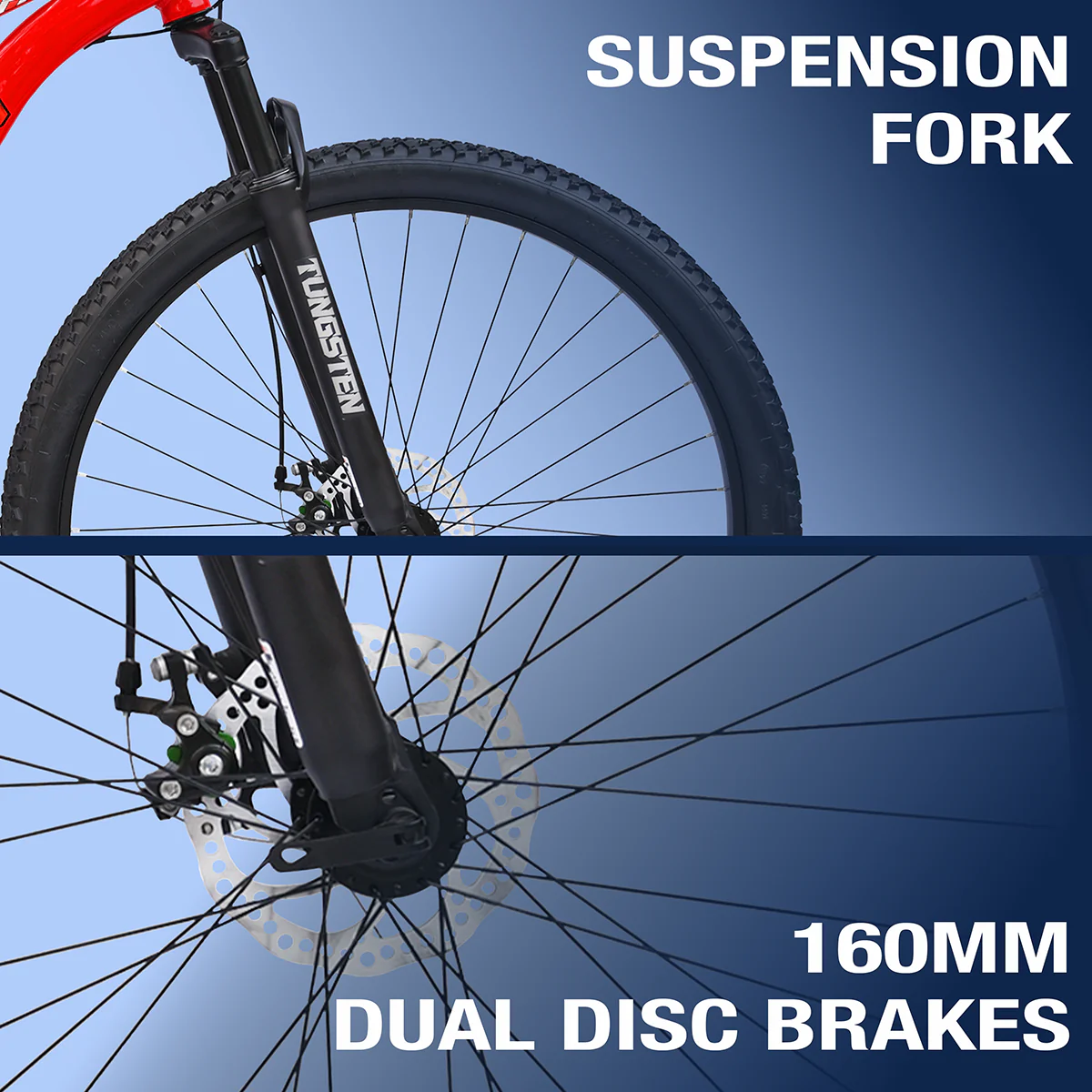 TUNGSTEN - Fire Storm 7 Speed | Hi-Tensile Steel Frame | Dual Disc Brakes | Suspension Fork | Unisex MTB | Ideal for 12+ Years - Image 6