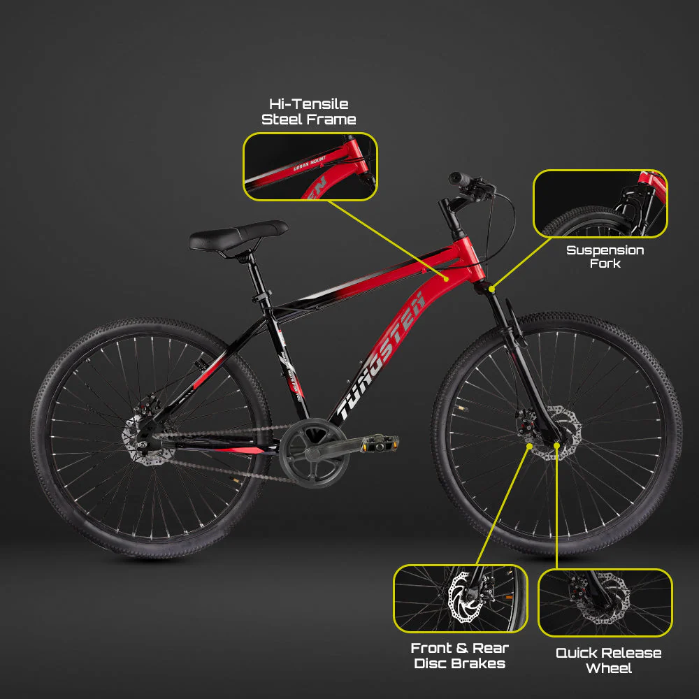 TUNGSTEN - Urban Mount Single Speed | 27.5 INCH Mountain Bike | HITENSILE Steel Frame | Dual DISC Brake | Ideal for 12+ Years | Ideal for 5.4FT to 5.8FT | Unisex - Image 4